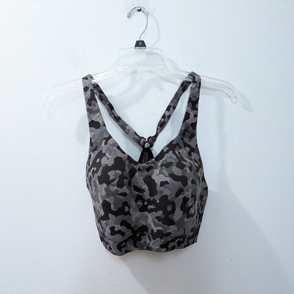 Athleta Sports Bra Womens Gray Black Camo Advance Wireless High Impact 36D